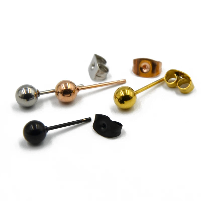 316L Surgical Steel Black Bead Stud Earrings - Cute Tragus & Upper Ear Piercing Jewelry for Women