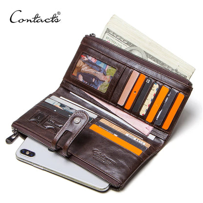 CONTACT'S Men’s Genuine Leather Clutch Wallet – Long Vintage Wallet with Card Holder, Zipper Coin Purse & Money Bag