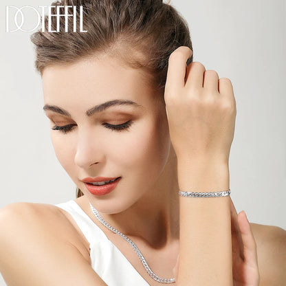 DOTEFFIL 925 Sterling Silver Side Chain Necklace & Bracelet – 6mm, 8-24 Inch, Fashion Charm Wedding Jewelry for Women & Men