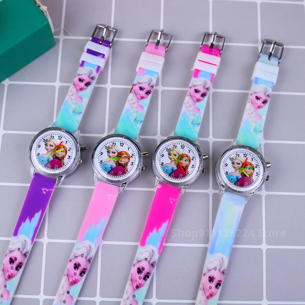 Disney Princess Elsa Kids Watch - Girls' Luminous Silicone Strap Wrist Watch & Toy Clock