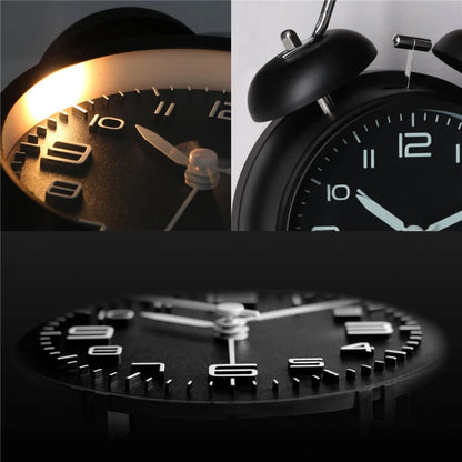 4 Inch Twin Bell Metal Alarm Clock – Loud Mechanical Desk Clock with Backlight 3D Dial, Battery Operated for Home & Office Use