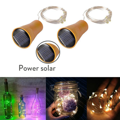 Solar Wine Bottle Lights – 10LED/15LED/20LED Cork Shape Fairy Lights, Copper Wire Garland for Christmas & Home Room Decoration