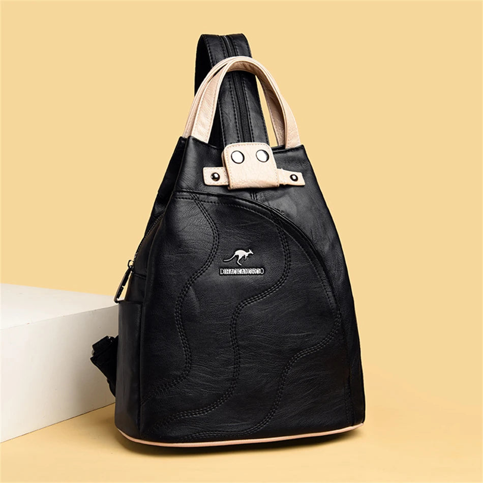 Women's Leather Zipper Backpack - Chest Bag Travel Pack, Ladies' School Bagpack for Teenage Girls, Sac A Dos