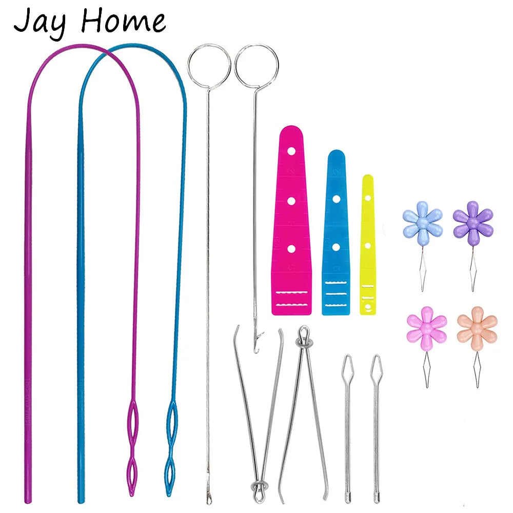 Flexible Sewing Threader Tool — Drawstring Loop Turner Hook with Metal Tweezers & Plastic Threader for DIY Sewing
