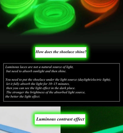Luminous Flat Shoelaces - Glow in the Dark Fluorescent Sneaker & Canvas Shoe Laces, 80/100/120/140cm