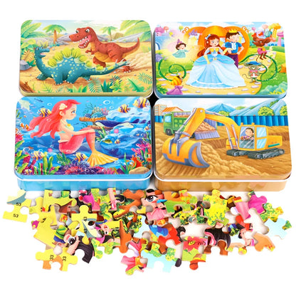 60PCS Wooden Cartoon Animal Puzzle – Early Learning Educational Jigsaw Toys for Kids