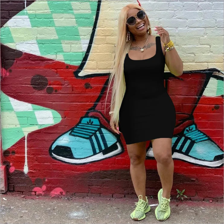 Women's Summer Solid Color Strap Dress - Casual Sleeveless Everyday Fashion Mini Dress