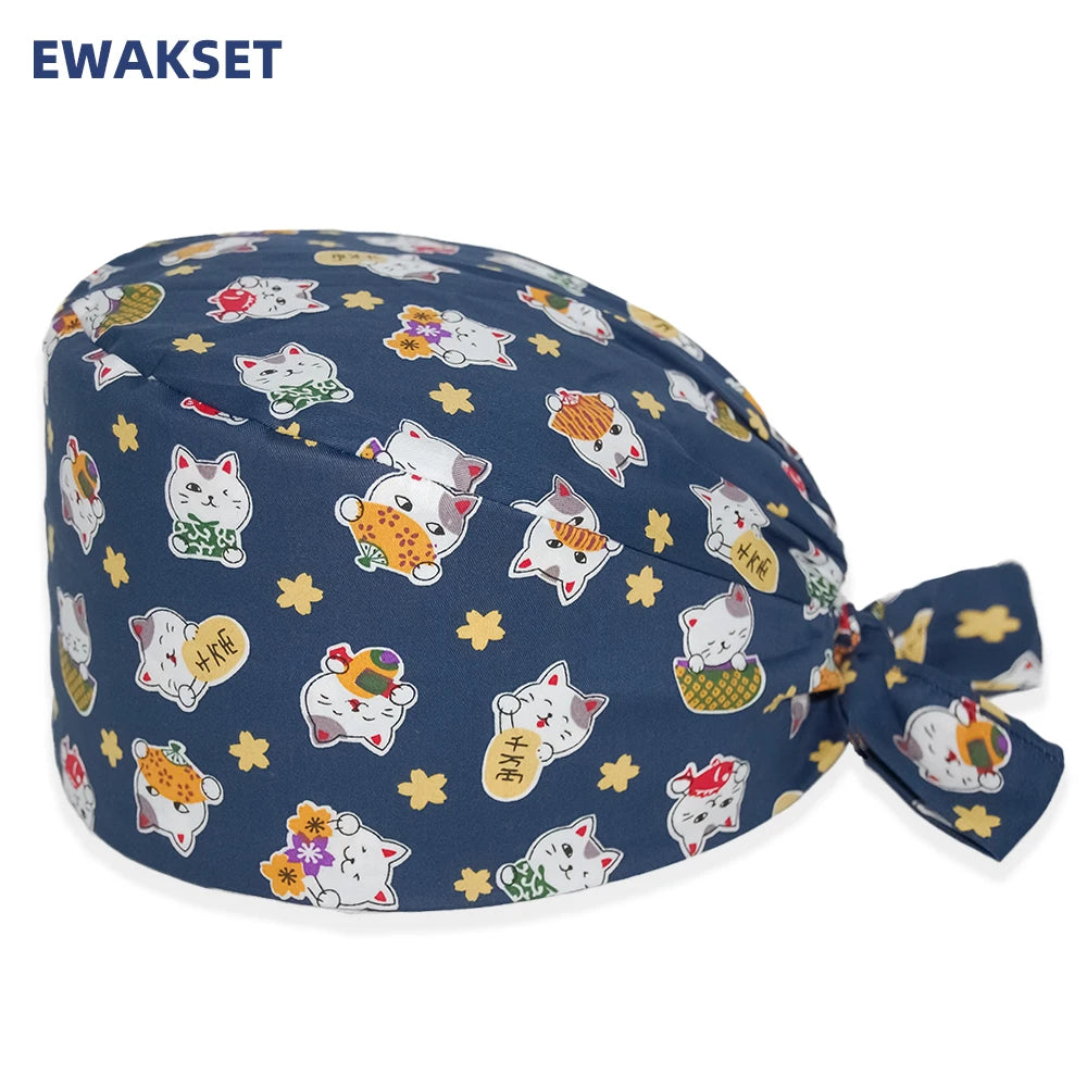 Unisex Soft Scrub Cap – Cartoon Print Surgical Hat for Men and Women, Operating Room Nursing Accessories