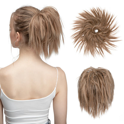 Synthetic Fake Hair Messy Bun Chignon – Elastic Scrunchy Curly Hairpiece, Flexible Band SARLA Synthetic Extension