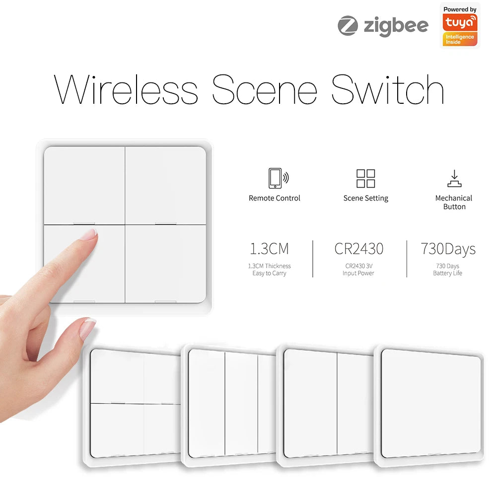 MOES 4-Gang Tuya ZigBee Wireless Scene Switch – Battery-Powered Smart Controller for Tuya Automation