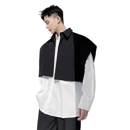 Men’s Wide Shoulder Sleeveless Shirt – Loose Casual Short Style Streetwear, Japan & Korea Fashion