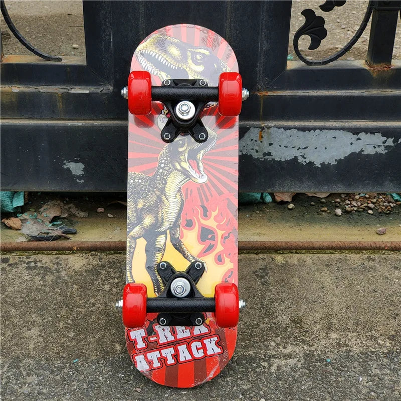 43cm Kids' Maple Skateboard – Double Rocker Deck with Cartoon Stickers for Beginners & Young Riders