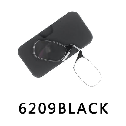 Men’s Nose Clip Reading Glasses – High-Quality Portable Transparent Eyewear for Seniors with Case