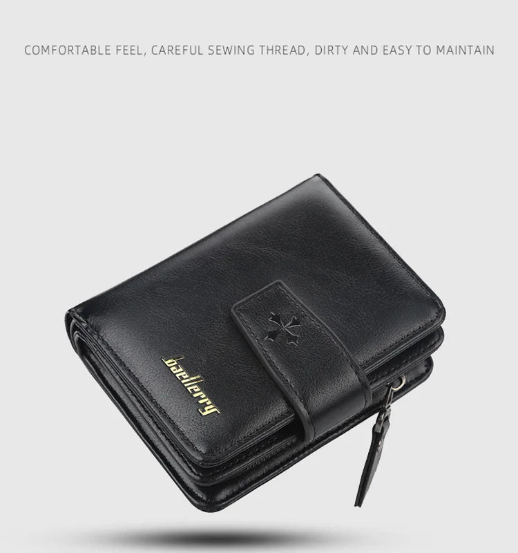 New Business Men’s Wallet — High-Quality PU Leather Zipper Card & Coin Holder, Vintage Male Purse