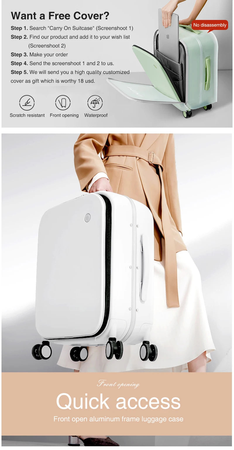 Mixi Aluminum Frame Carry-On Suitcase — Patent Design Rolling Luggage for Cabin, 18/20/24 Inch M9260