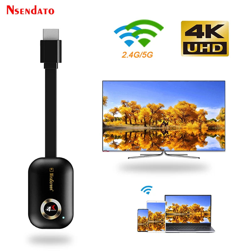 Mirascreen G9 Plus 4K Wireless Display Dongle - 2.4G/5G H.265 Wifi for Miracast, Airplay, DLNA from Android/iOS to TV
