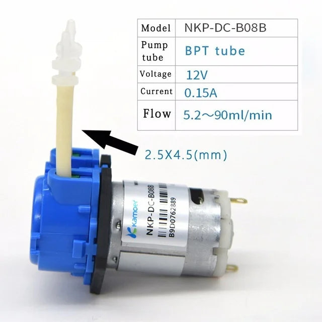 Kamoer DC 12V/24V Dosing Pump - Peristaltic Pump with Connector for Arduino, Aquarium, Lab & DIY Liquid Applications