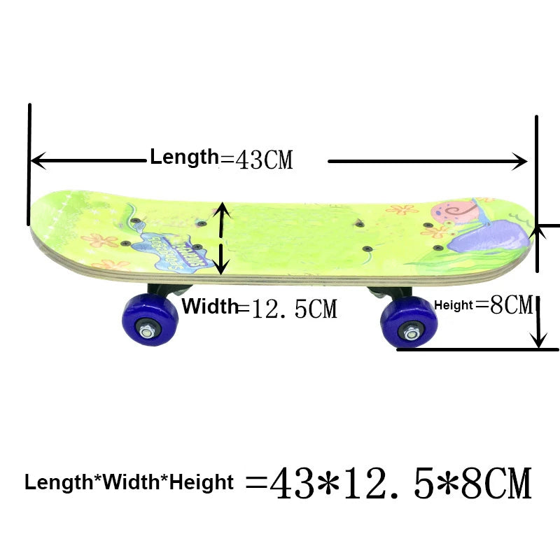 43cm Kids' Maple Skateboard – Double Rocker Deck with Cartoon Stickers for Beginners & Young Riders