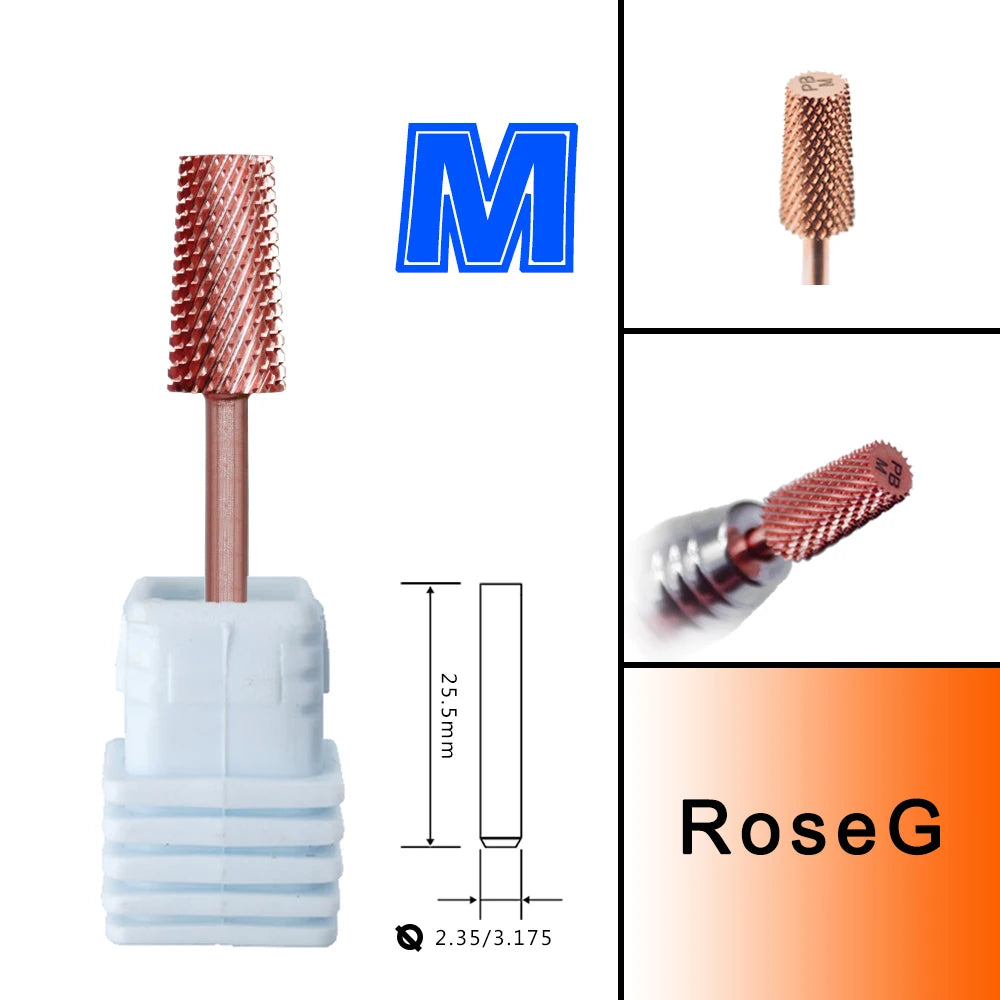 RolinStar 6.6 Large Trapezium Tapered Barrel Nail Drill Bit – Gold & Silver Tungsten Steel Carbide Milling Cutter for Manicure & Pedicure