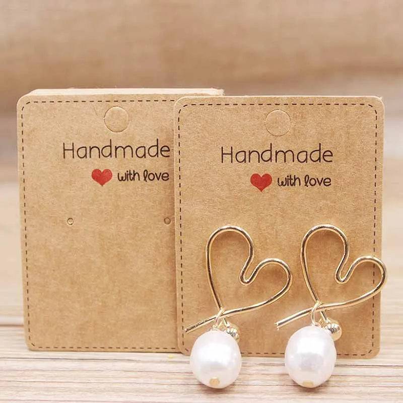 50PC Handmade Style Paper Earring Cards – DIY Jewelry Packaging in Brown & White, Multiple Sizes (5x5cm, 3x3cm, 5x9cm, 5x6.5cm, 5x7cm)