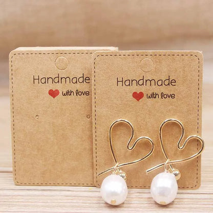50PC Handmade Style Paper Earring Cards – DIY Jewelry Packaging in Brown & White, Multiple Sizes (5x5cm, 3x3cm, 5x9cm, 5x6.5cm, 5x7cm)