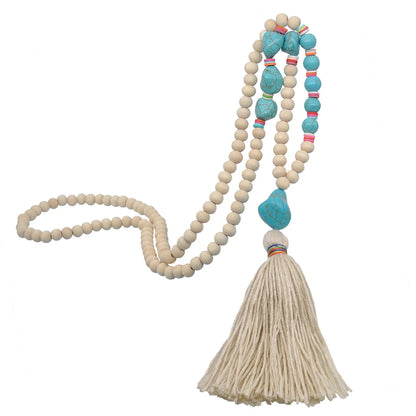 Wooden Bead Tassel Long Necklace - Bohemian Summer Beach Sweater Chain for Women | Mother's Day Gift