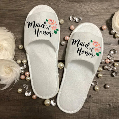 Bridal Party Slippers – Bride, Bridesmaid, Maid of Honor, Mother of Groom Gift for Wedding, Bachelorette, & Bridal Shower