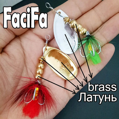 Brass Spinner Bait Lure with Treble Hook - Metal Fishing Lure for Carp, Bass, and Artificial Bait