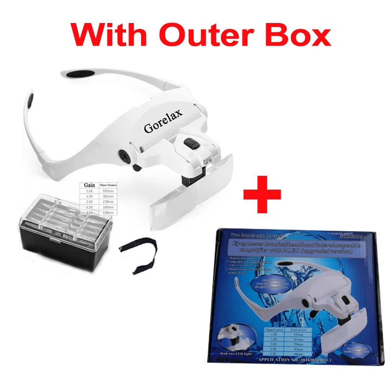 Magnifying Glasses with LED Light - Head Loupe Jeweler Headband Magnifier, Optical Glass Tool for Repair & Reading