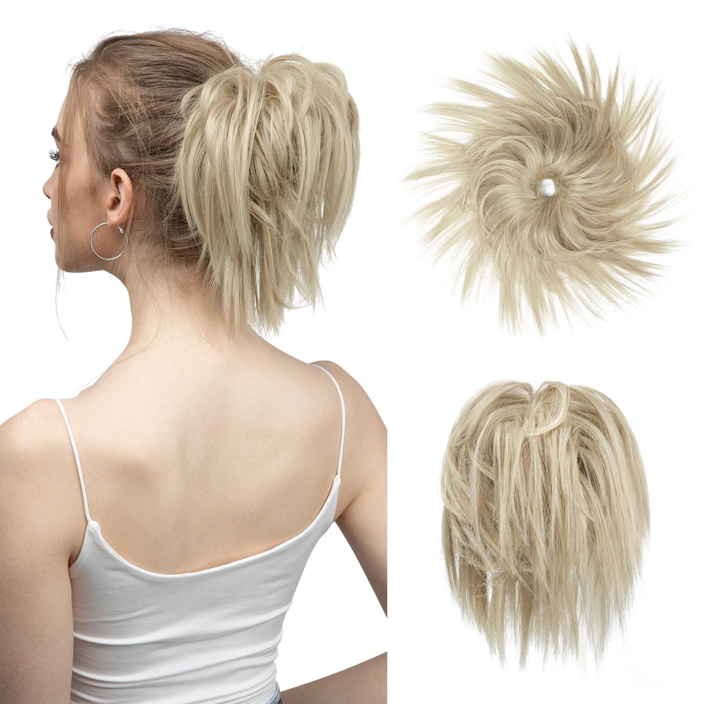 Synthetic Fake Hair Messy Bun Chignon – Elastic Scrunchy Curly Hairpiece, Flexible Band SARLA Synthetic Extension