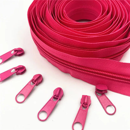 5 Meters (5.4 Yards) #5 Nylon Coil Zipper - 20 Colors, Includes 10 Zipper Sliders for DIY Sewing and Clothing Accessories