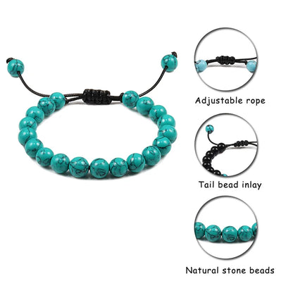 8mm Tiger Eye and Lava Rock Bead Bracelet - Adjustable Braided Rope Bangles for Men and Women - Yoga Healing Balance Bracelets