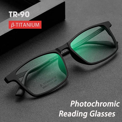 Ultralight Anti Blue Light Reading Glasses - Photochromic Titanium Alloy Frame Hyperopia Readers for Men & Women