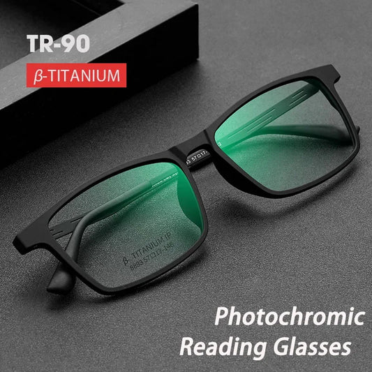 Ultralight Anti Blue Light Reading Glasses - Photochromic Titanium Alloy Frame Hyperopia Readers for Men & Women