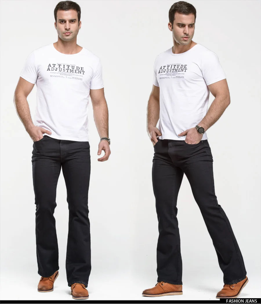 Men’s Bootcut Jeans — Slim Fit Stretch Denim Pants Slightly Flared Classic Designer Trousers Blue Black