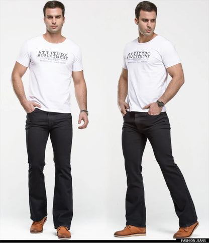 Men’s Bootcut Jeans — Slim Fit Stretch Denim Pants Slightly Flared Classic Designer Trousers Blue Black