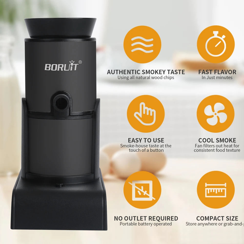 BORUiT SK305 Smoke Infuser – Portable Molecular Cuisine Smoking Gun, Cold Smoke Generator for Meat, BBQ & Cocktails