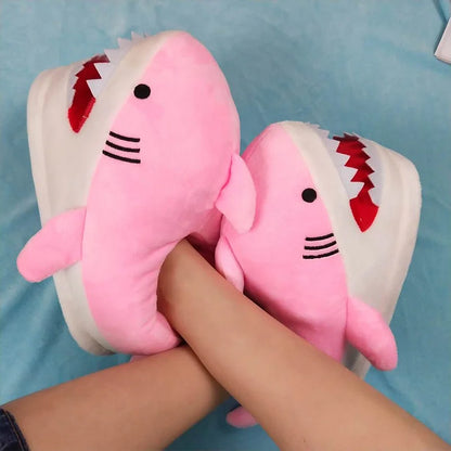 Feerldi Shark Winter Slippers — Cartoon Anime Slip-On Fish Slides for Girls, Boys & Women, Plush Open-Mouth Cotton Shoes