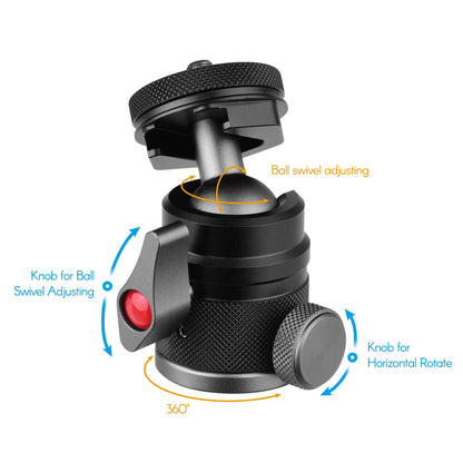 Andoer 2 in 1 Ball Head with 1/4" Screw Mount, 360° Aluminum Alloy for Camera, Phone Holder, Speedlite, Tripod, and Selfie Stick