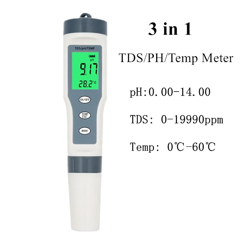 Waterproof PH Meter - PH/TDS/EC/Temp Digital Water Quality Monitor with Backlight for Pools, Drinking Water & Aquariums