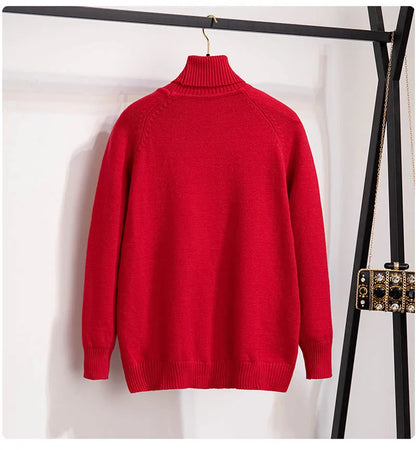 Plus Size 170Kg Women's Turtleneck Knitted Sweater – Loose Fit Pullover, Bust 160cm, Black/Red, 5XL-10XL