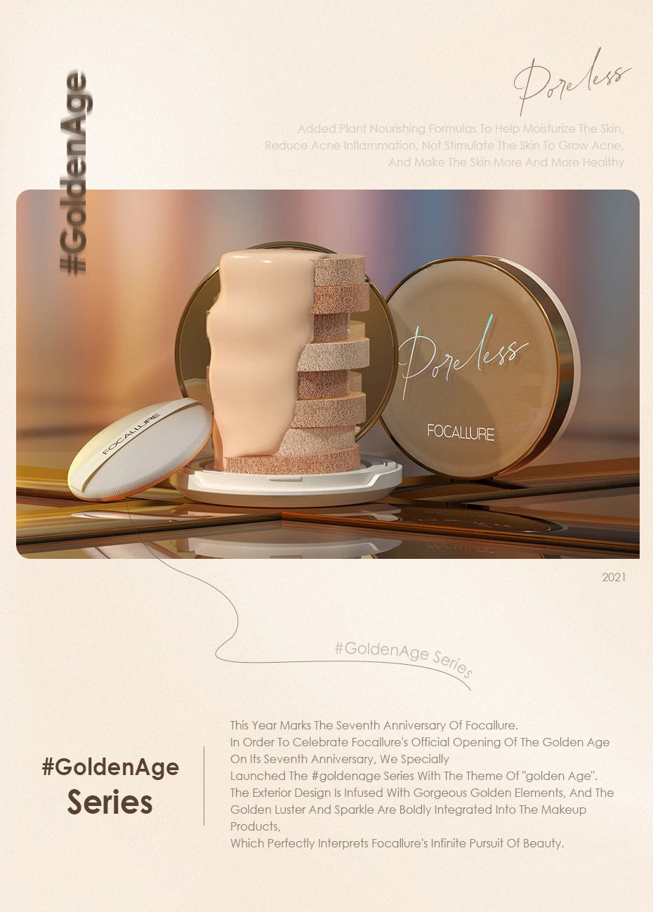 FOCALLURE Air Cushion BB Cream – Poreless, Waterproof, Long-Lasting Matte Foundation & Brightening Concealer with Puff
