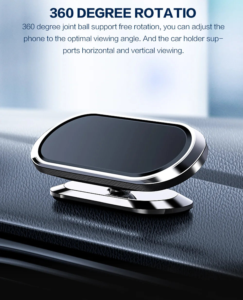 STONEGO 360° Rotating Metal Magnetic Phone Holder – Zinc Alloy Car Mount for Cellphones