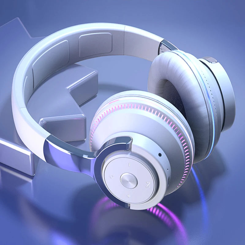 Bluetooth Headphones with Noise Reduction, Wireless Headset for Phones and PC, Gaming Headset with Heavy Bass and Colorful LED Lights
