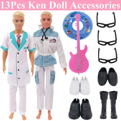 30-Piece Ken Doll Accessories Set — Clothes, Glasses, Shoes, Hangers, Guitar, Skateboard & Headsets for Barbie Dolls, DIY Toy for Girls