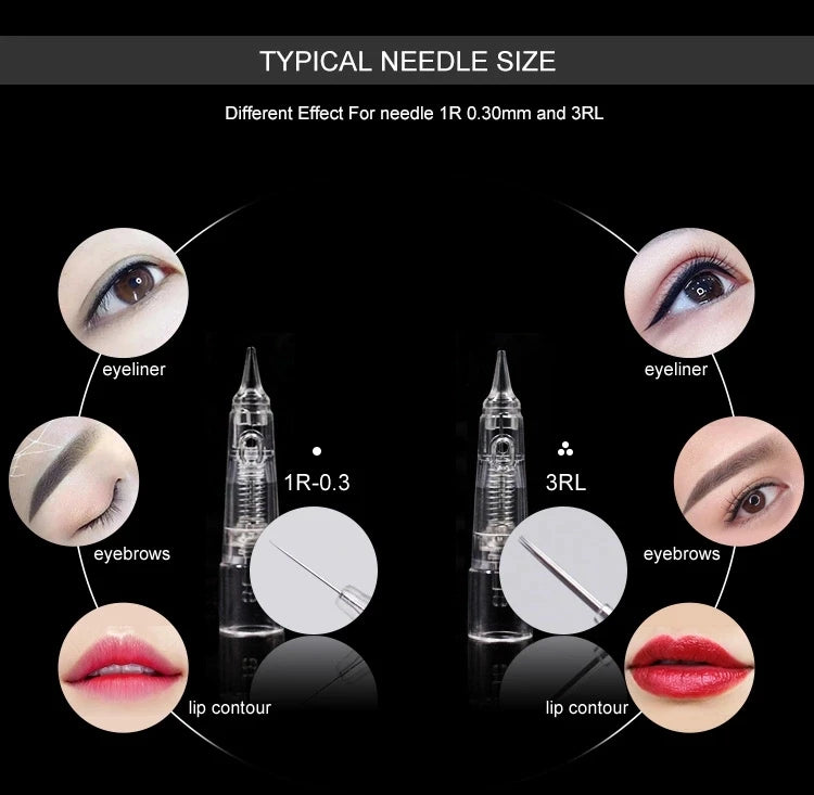 10PCS BIOMASER Disposable Tattoo Needles — Permanent Makeup Cartridges for Eyebrow & Lip, 1R/2R/3R/5R