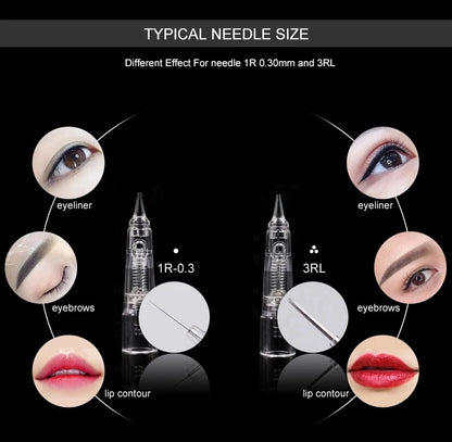 10PCS BIOMASER Disposable Tattoo Needles — Permanent Makeup Cartridges for Eyebrow & Lip, 1R/2R/3R/5R