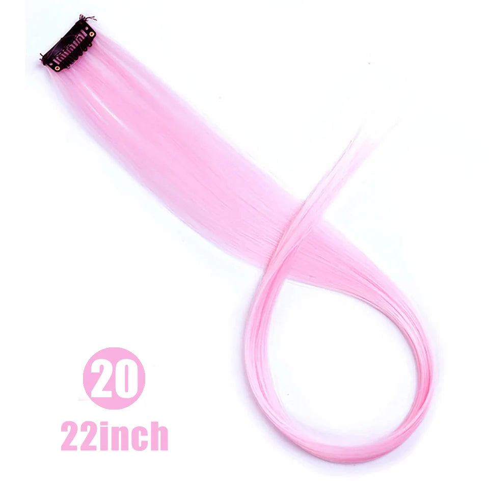 BUQI Straight Clip-In Colored Hair Extensions – Rainbow Synthetic Hair Streaks in Pink, Orange, White & Purple