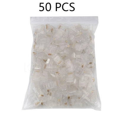 50/100 PCS RJ45 Modular Plugs — 8P8C Cat5 LAN Network Connectors | Professional High-Quality Ethernet Plugs