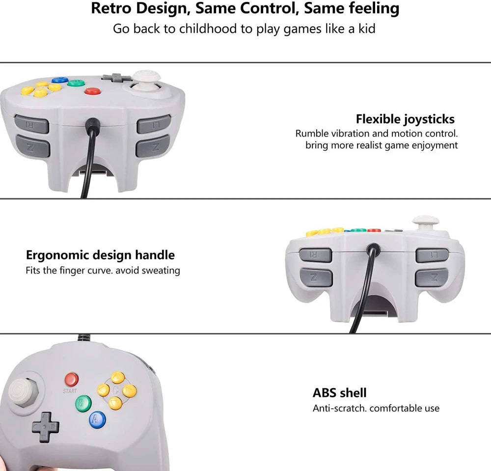 [New Version] 2-Pack N64 Mini Gamepad – Plug & Play Joystick for Nintendo 64 Console (Japan Design)